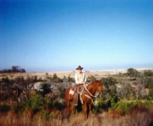 My friend, Sonny Joyner, looking for strays on a ranch near Granbury, Texas (1990's)